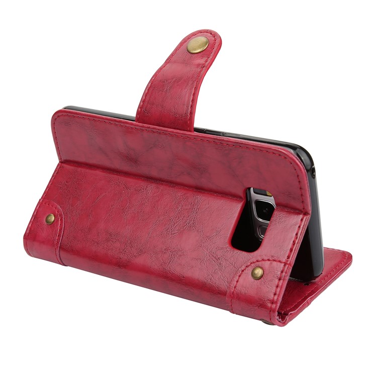 Oil Wax PU Leather Wallet Stand Phone Casing for Samsung Galaxy S8 G950 - Red-6