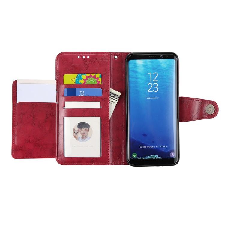 Oil Wax PU Leather Wallet Stand Phone Casing for Samsung Galaxy S8 G950 - Red-7