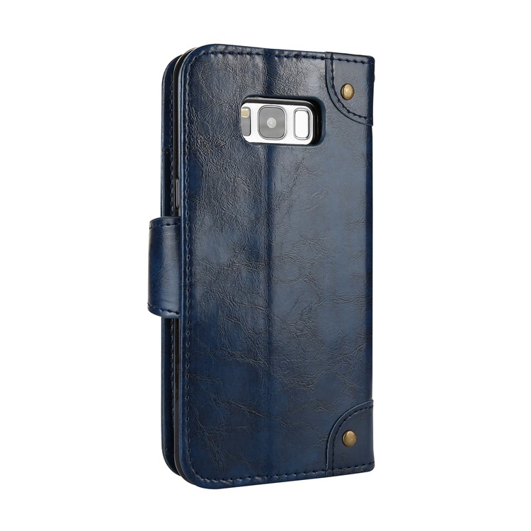 Oil Wax PU Leather Wallet Phone Shell with Stand for Samsung Galaxy S8 G950 - Blue-2