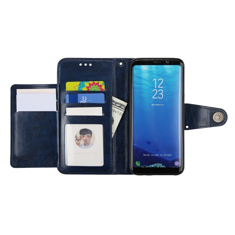 Oil Wax PU Leather Wallet Phone Shell with Stand for Samsung Galaxy S8 G950 - Blue-7
