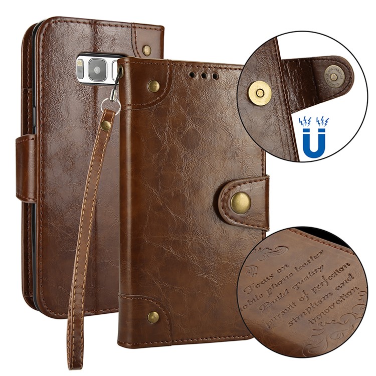 Oil Wax Wallet Stand Leather Mobile Cover for Samsung Galaxy S8 G950 - Brown-1