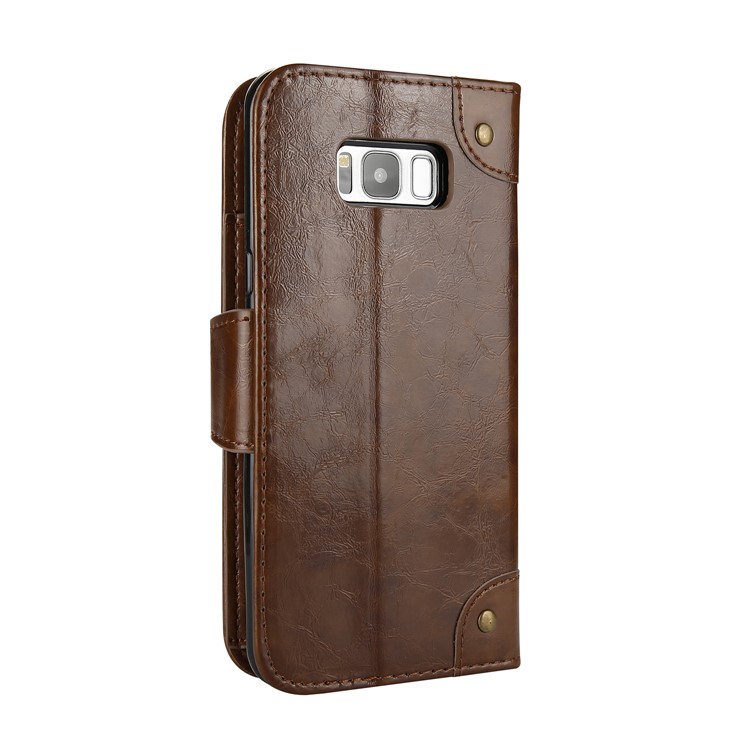 Oil Wax Wallet Stand Leather Mobile Cover for Samsung Galaxy S8 G950 - Brown-2