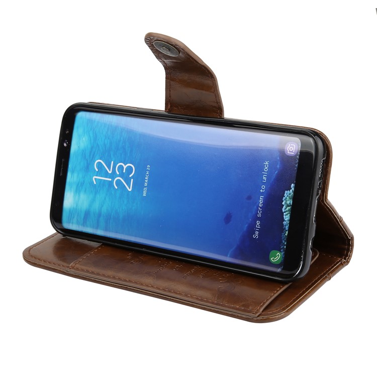 Oil Wax Wallet Stand Leather Mobile Cover for Samsung Galaxy S8 G950 - Brown-4