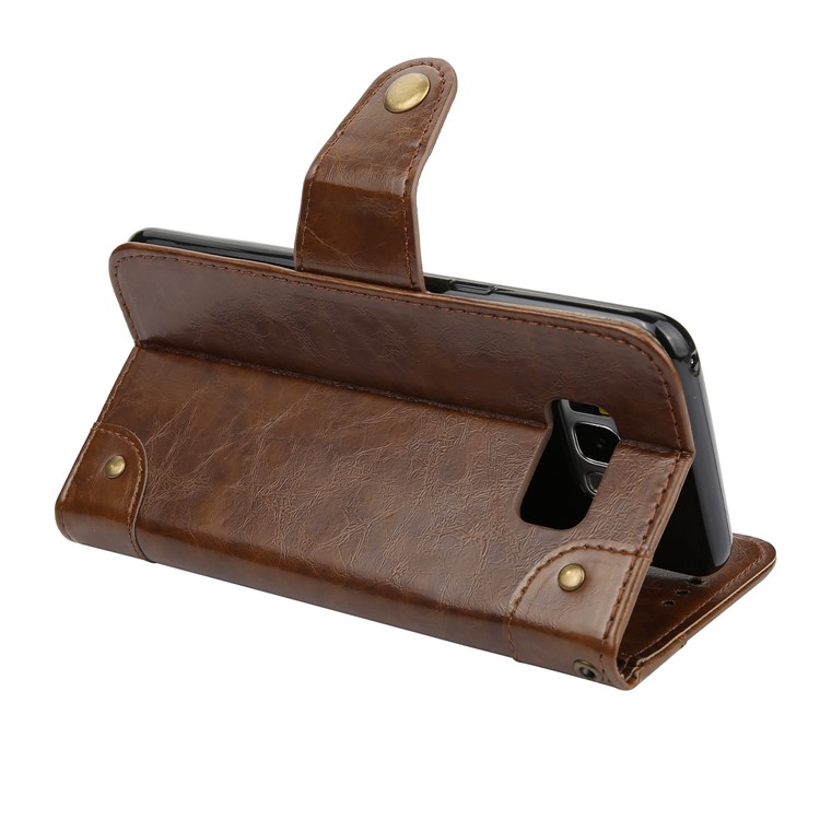 Oil Wax Wallet Stand Leather Mobile Cover for Samsung Galaxy S8 G950 - Brown-5