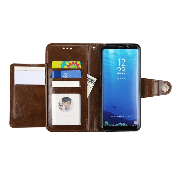 Oil Wax Wallet Stand Leather Mobile Cover for Samsung Galaxy S8 G950 - Brown-6