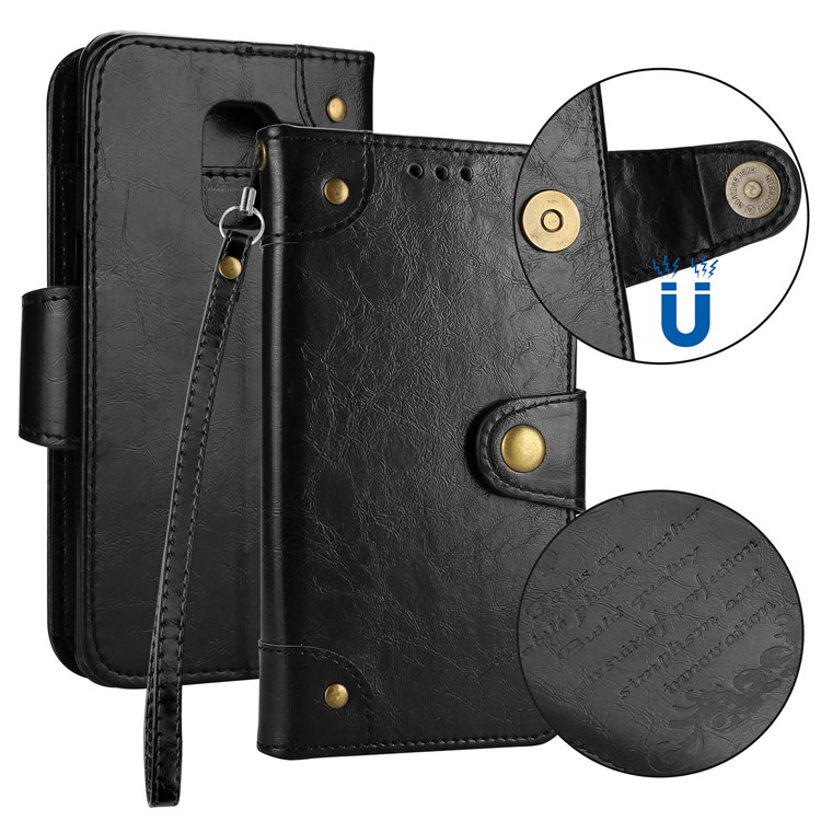 Oil Wax PU Leather Wallet Flip Stand Mobile Phone Cover Case for Samsung Galaxy A8 (2018) - Black-1