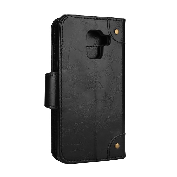 Oil Wax PU Leather Wallet Flip Stand Mobile Phone Cover Case for Samsung Galaxy A8 (2018) - Black-2