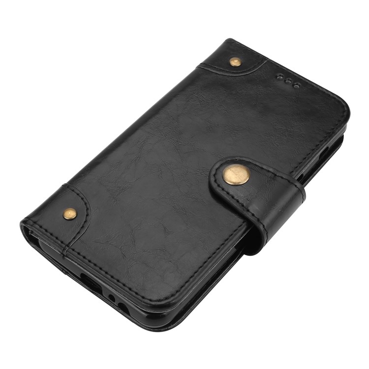 Oil Wax PU Leather Wallet Flip Stand Mobile Phone Cover Case for Samsung Galaxy A8 (2018) - Black-3