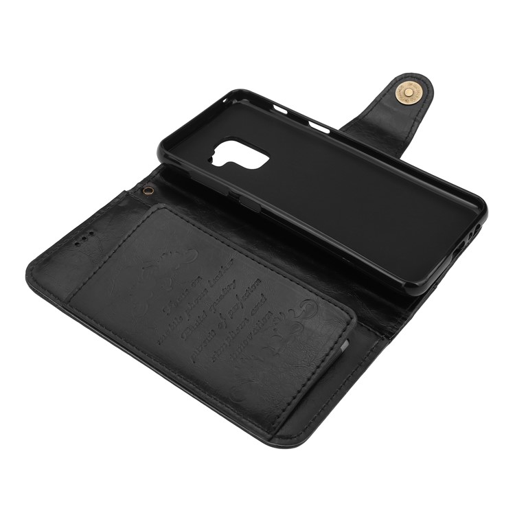 Oil Wax PU Leather Wallet Flip Stand Mobile Phone Cover Case for Samsung Galaxy A8 (2018) - Black-4