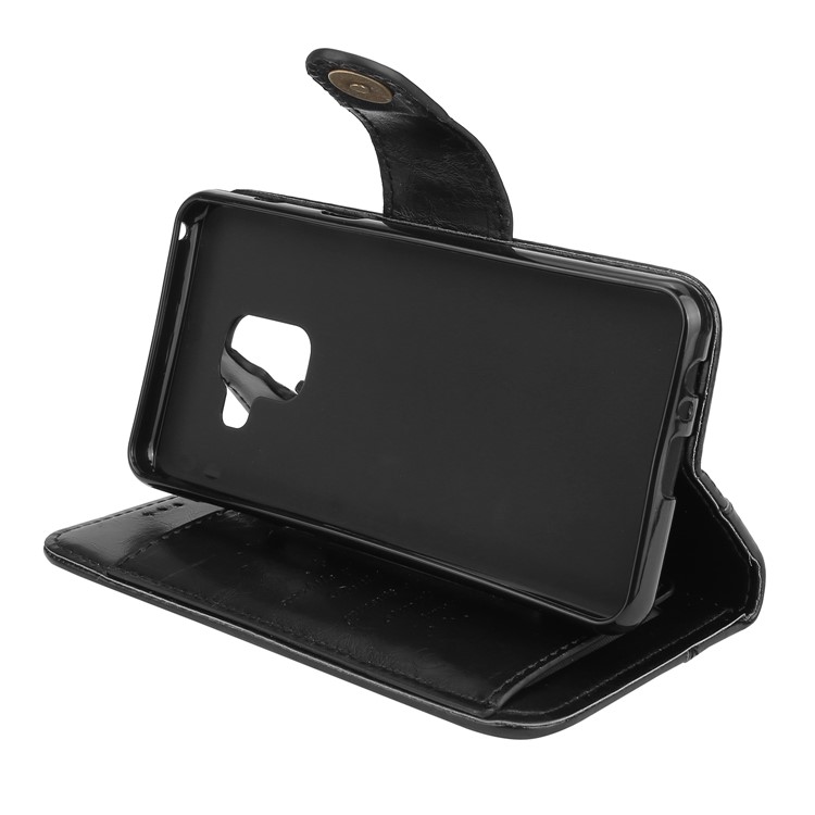 Oil Wax PU Leather Wallet Flip Stand Mobile Phone Cover Case for Samsung Galaxy A8 (2018) - Black-5