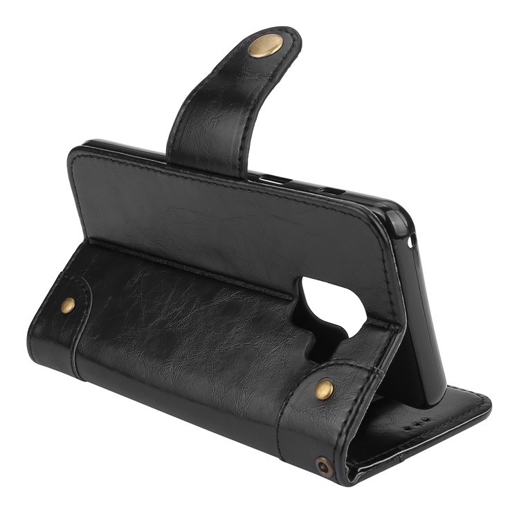 Oil Wax PU Leather Wallet Flip Stand Mobile Phone Cover Case for Samsung Galaxy A8 (2018) - Black-6