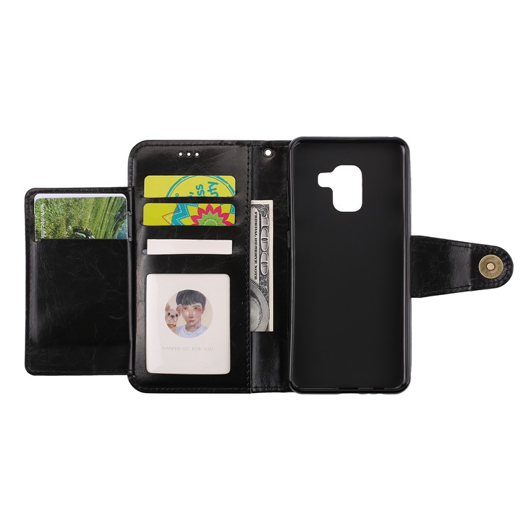 Oil Wax PU Leather Wallet Flip Stand Mobile Phone Cover Case for Samsung Galaxy A8 (2018) - Black-7