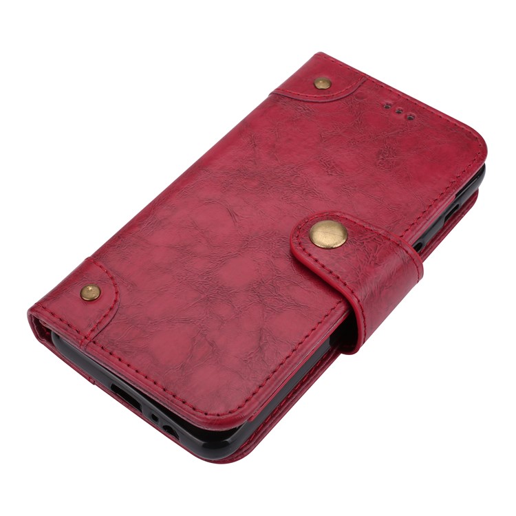 Oil Wax PU Leather Magnetic Wallet Shell for Samsung Galaxy A8 (2018) - Red-3