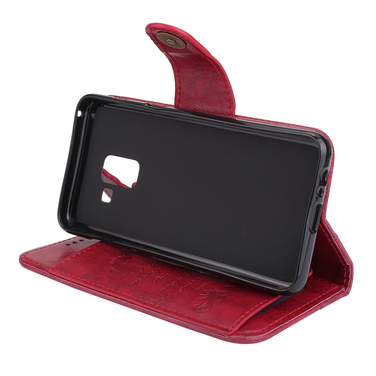 Oil Wax PU Leather Magnetic Wallet Shell for Samsung Galaxy A8 (2018) - Red-5