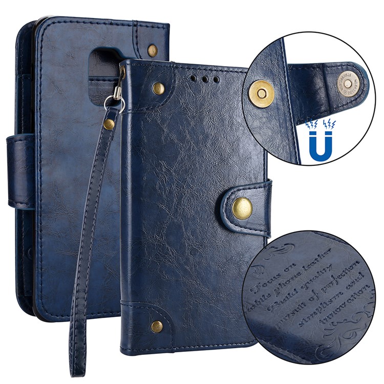 

Oil Wax PU Leather Wallet Cell Phone Cover for Samsung Galaxy A8 (2018) - Blue