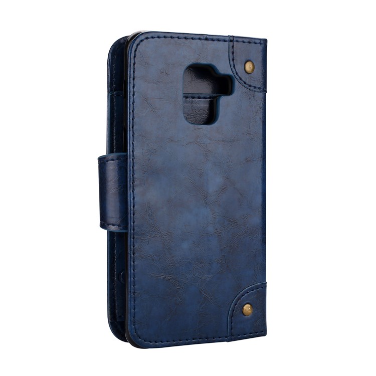 Oil Wax PU Leather Wallet Cell Phone Cover for Samsung Galaxy A8 (2018) - Blue-2