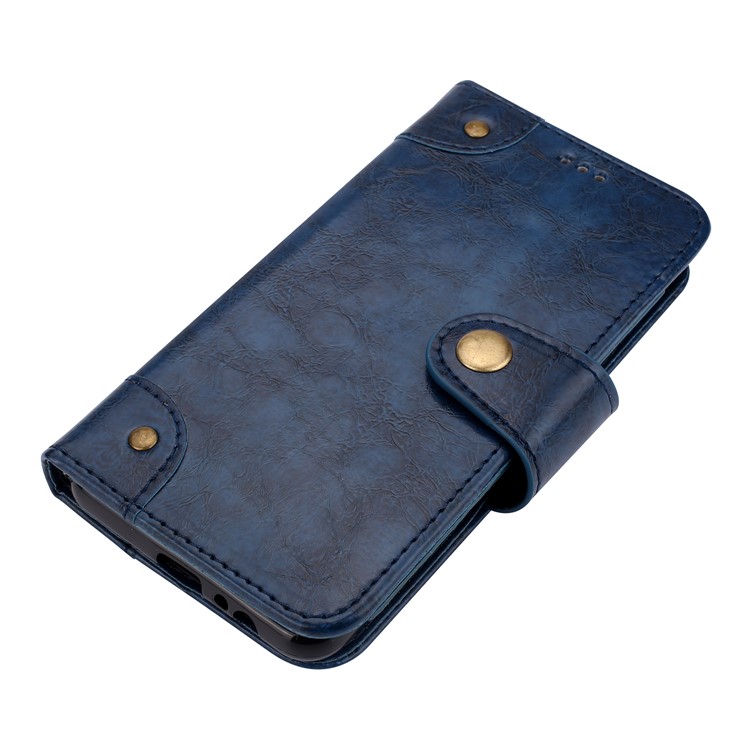 Oil Wax PU Leather Wallet Cell Phone Cover for Samsung Galaxy A8 (2018) - Blue-3