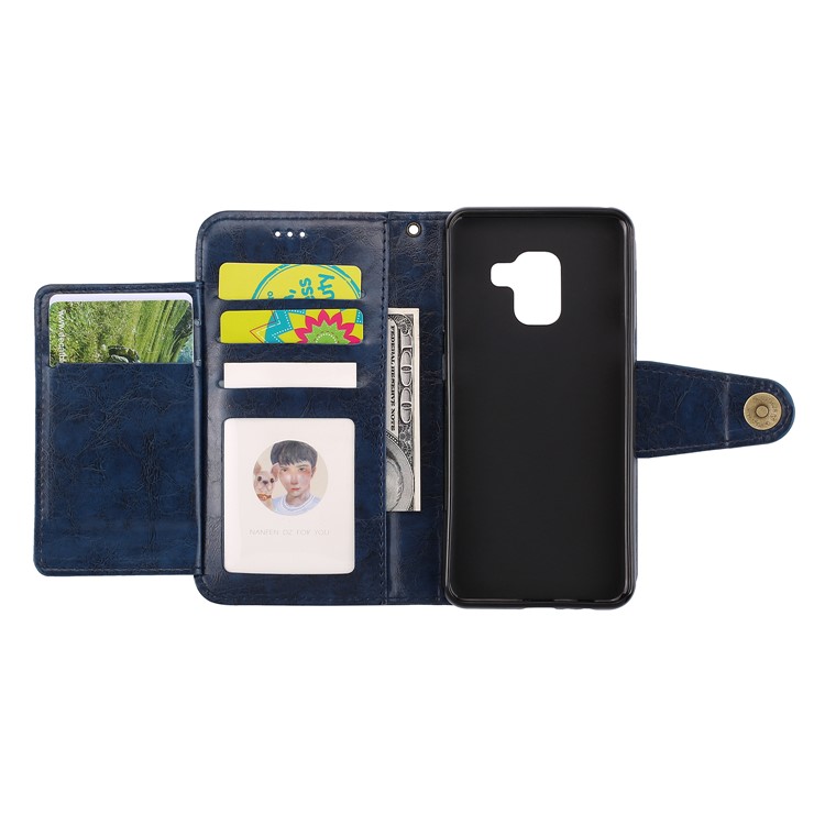 Oil Wax PU Leather Wallet Cell Phone Cover for Samsung Galaxy A8 (2018) - Blue-7