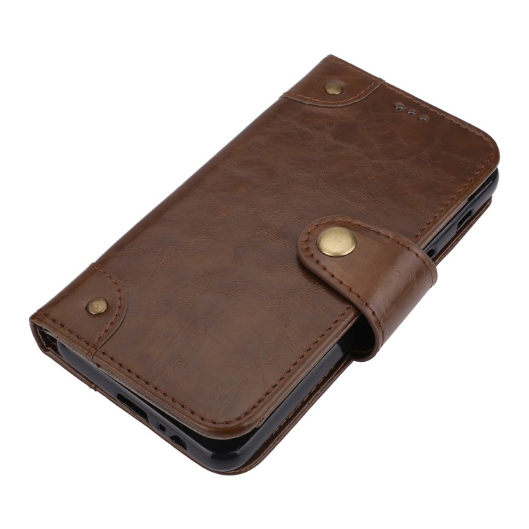 Oil Wax Stand Wallet Leather Mobile Phone Case Accessory for Samsung Galaxy A8 (2018) - Brown-3