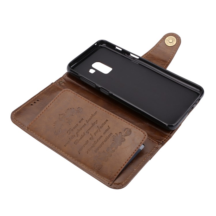 Oil Wax Stand Wallet Leather Mobile Phone Case Accessory for Samsung Galaxy A8 (2018) - Brown-4