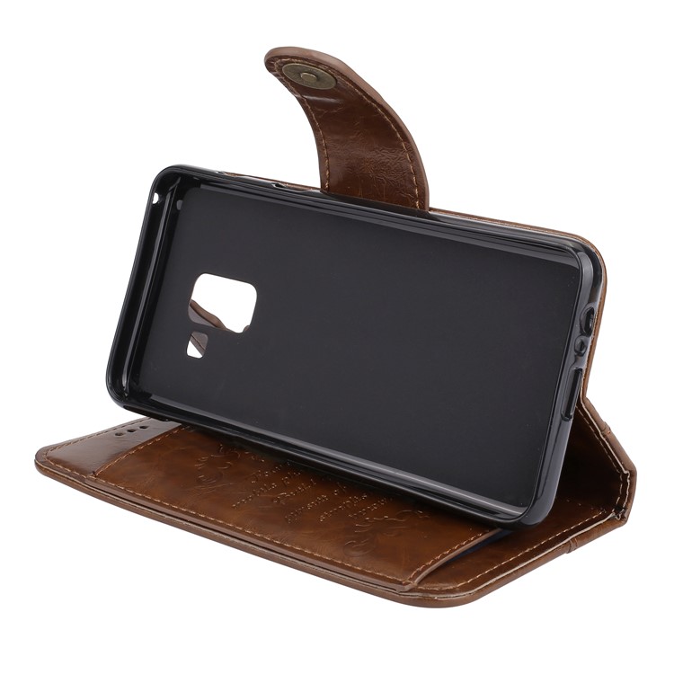 Oil Wax Stand Wallet Leather Mobile Phone Case Accessory for Samsung Galaxy A8 (2018) - Brown-5