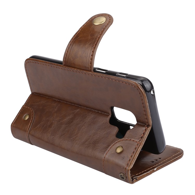 Oil Wax Stand Wallet Leather Mobile Phone Case Accessory for Samsung Galaxy A8 (2018) - Brown-6