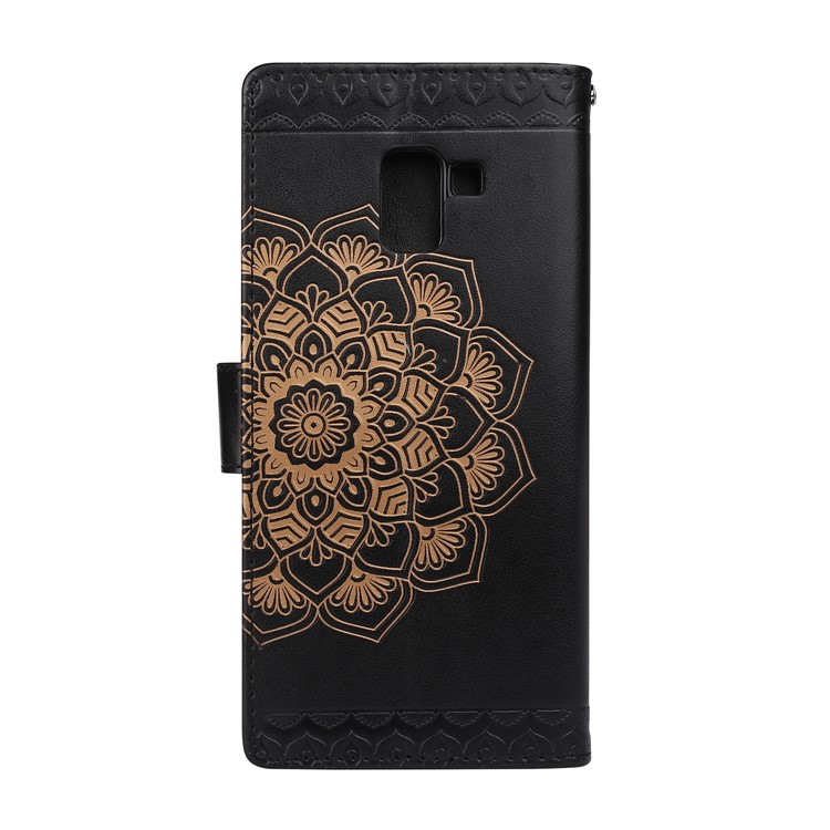 Imprinted Mandala Pattern Leather Wallet Case with Stand for Samsung Galaxy A8+ (2018) - Black-2