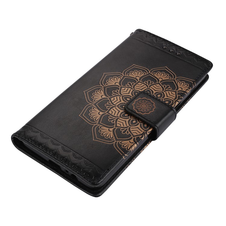 Imprinted Mandala Pattern Leather Wallet Case with Stand for Samsung Galaxy A8+ (2018) - Black-3
