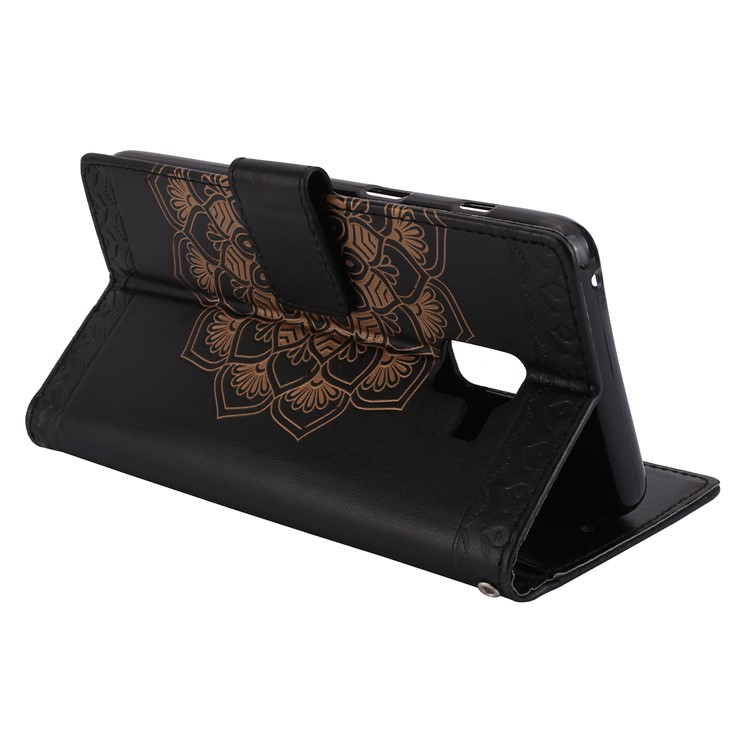 Imprinted Mandala Pattern Leather Wallet Case with Stand for Samsung Galaxy A8+ (2018) - Black-5