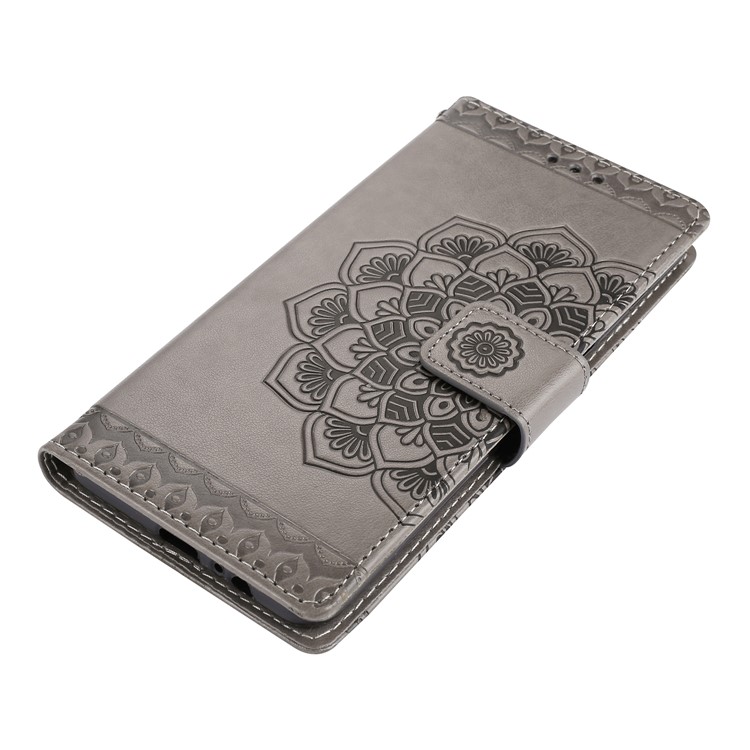Imprinted Mandala Pattern Leather Wallet Stand Case with Strap for Samsung Galaxy A8+ (2018) - Grey-3