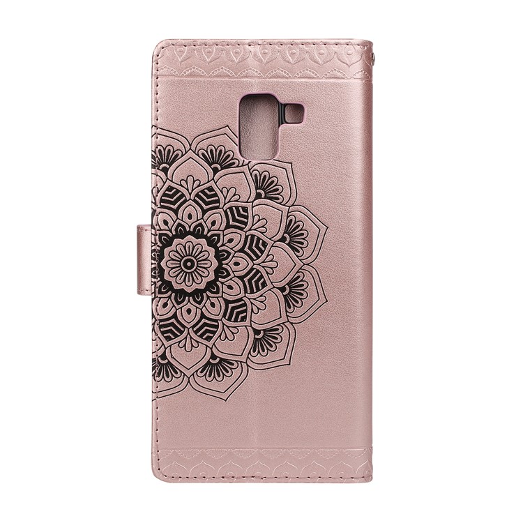 Imprinted Mandala Pattern Leather Wallet Phone Cover with Lanyard for Samsung Galaxy A8+ (2018) - Rose Gold-2