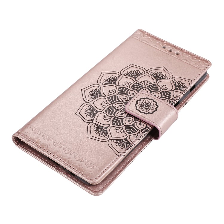 Imprinted Mandala Pattern Leather Wallet Phone Cover with Lanyard for Samsung Galaxy A8+ (2018) - Rose Gold-3