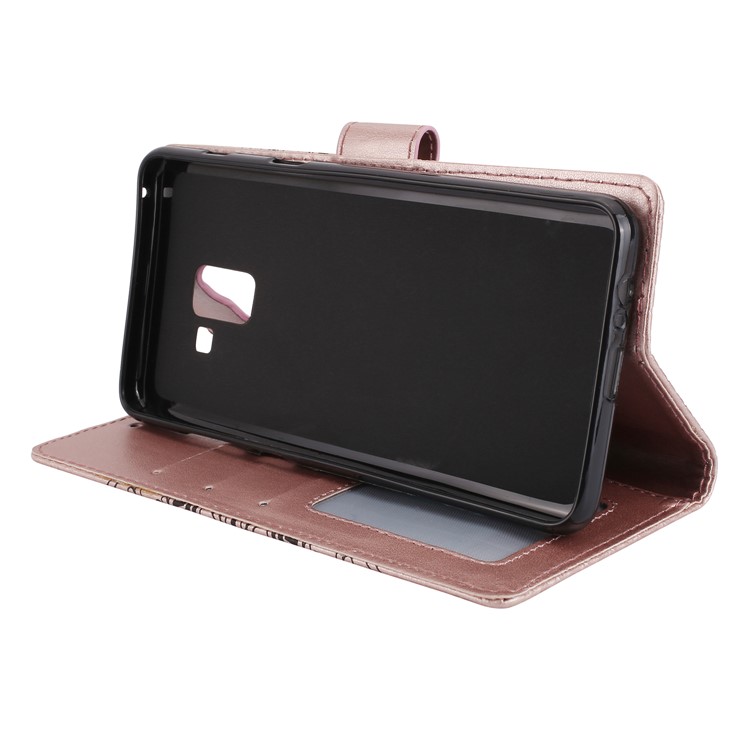 Imprinted Mandala Pattern Leather Wallet Phone Cover with Lanyard for Samsung Galaxy A8+ (2018) - Rose Gold-4