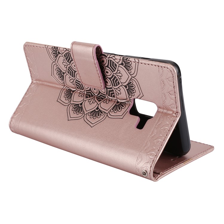 Imprinted Mandala Pattern Leather Wallet Phone Cover with Lanyard for Samsung Galaxy A8+ (2018) - Rose Gold-5