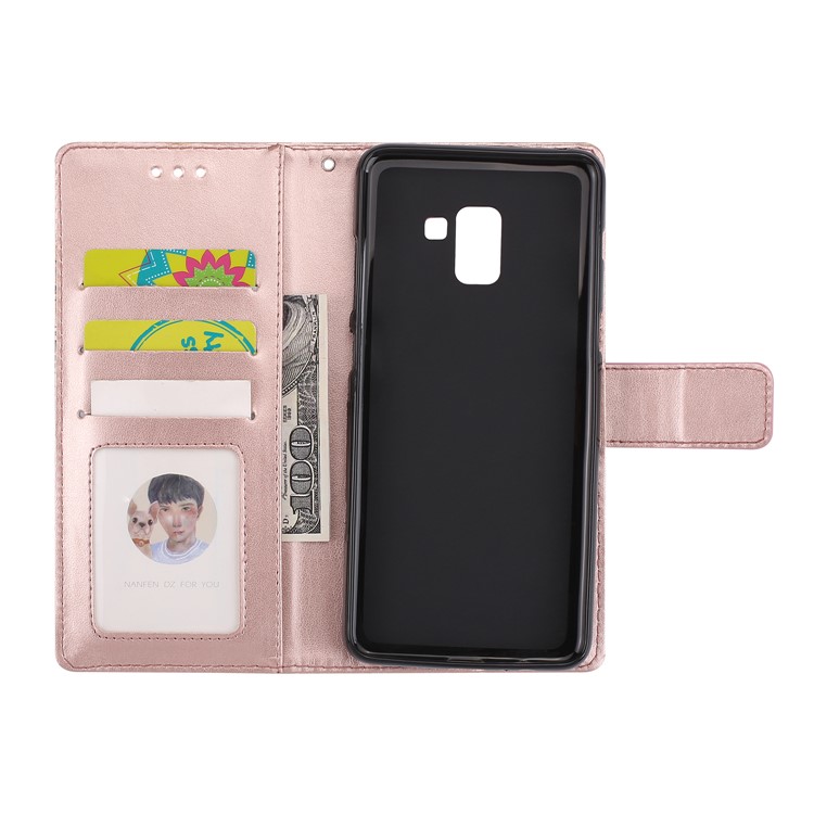 Imprinted Mandala Pattern Leather Wallet Phone Cover with Lanyard for Samsung Galaxy A8+ (2018) - Rose Gold-6