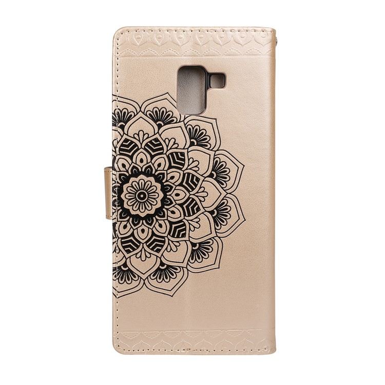 For Samsung Galaxy A8+ (2018) Imprinted Mandala Pattern Leather Wallet Mobile Case - Gold-2