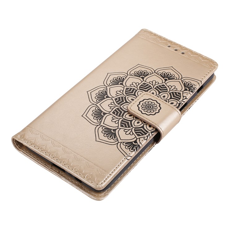 For Samsung Galaxy A8+ (2018) Imprinted Mandala Pattern Leather Wallet Mobile Case - Gold-3