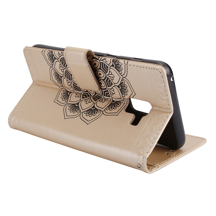 For Samsung Galaxy A8+ (2018) Imprinted Mandala Pattern Leather Wallet Mobile Case - Gold-5