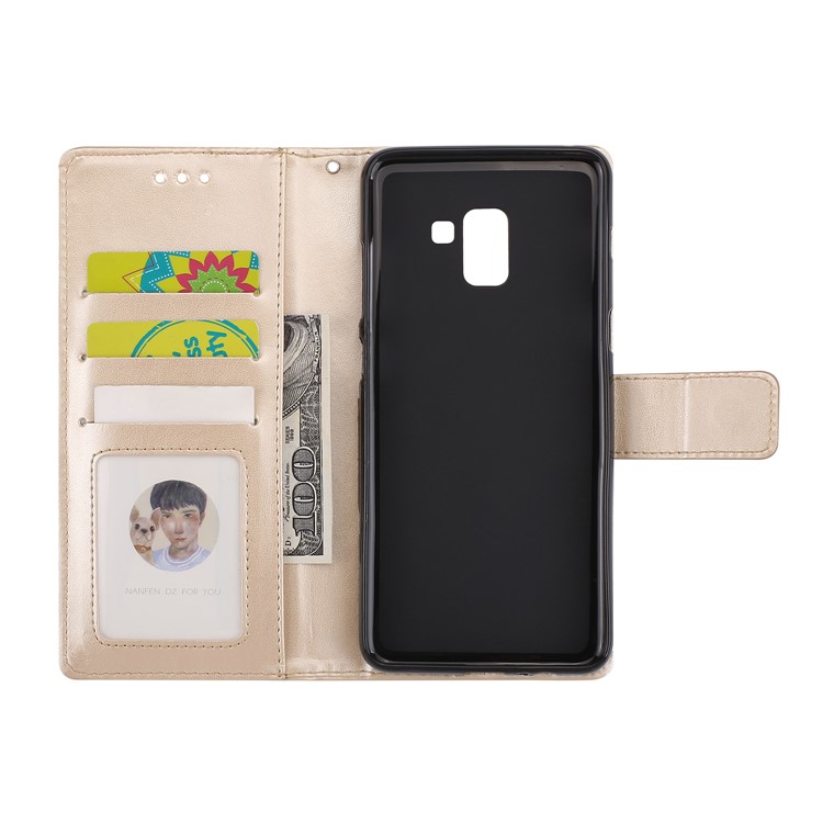 For Samsung Galaxy A8+ (2018) Imprinted Mandala Pattern Leather Wallet Mobile Case - Gold-6