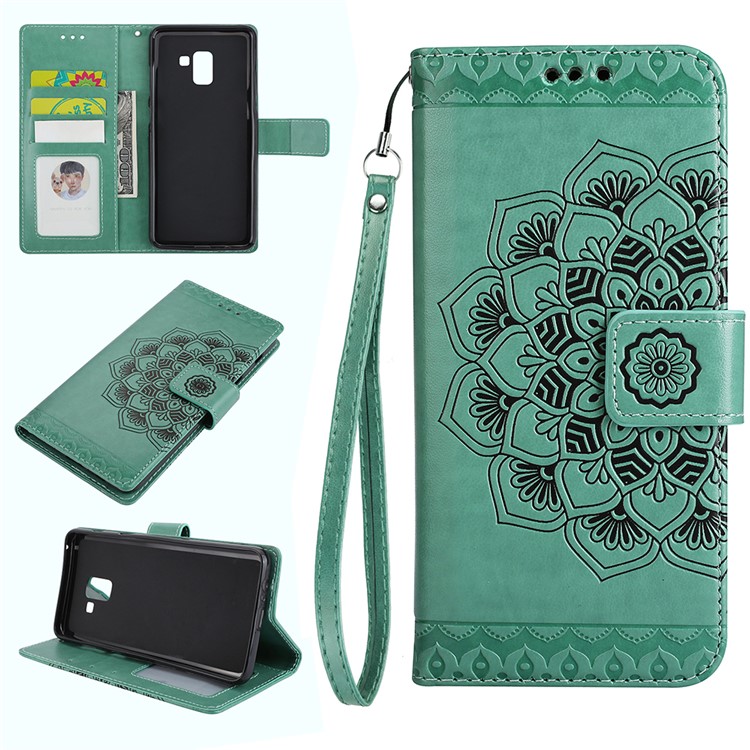 Imprinted Mandala Pattern Leather Wallet Protective Case with Stand for Samsung Galaxy A8+ (2018) - Green-1