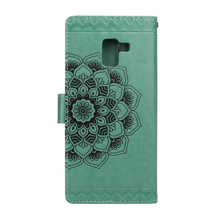 Imprinted Mandala Pattern Leather Wallet Protective Case with Stand for Samsung Galaxy A8+ (2018) - Green-2