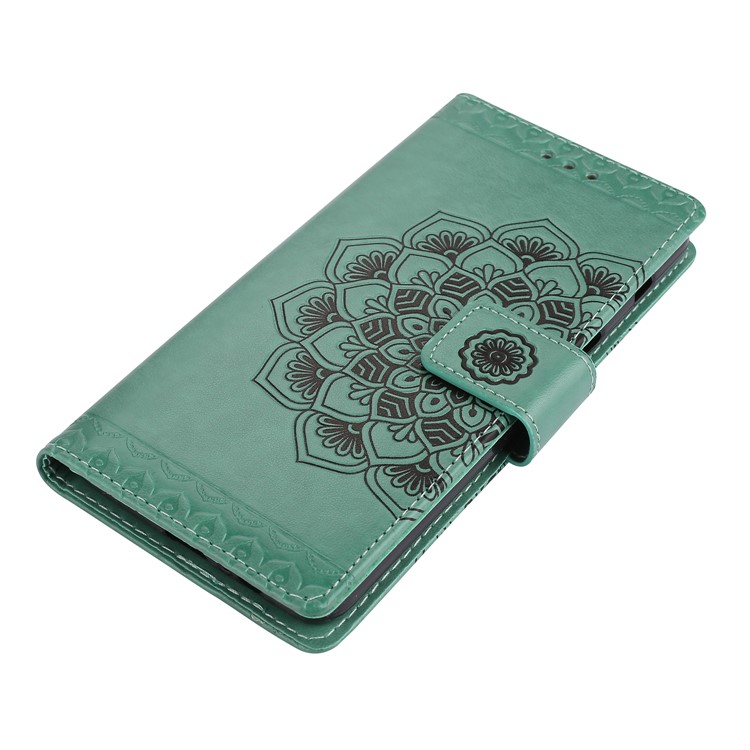 Imprinted Mandala Pattern Leather Wallet Protective Case with Stand for Samsung Galaxy A8+ (2018) - Green-3