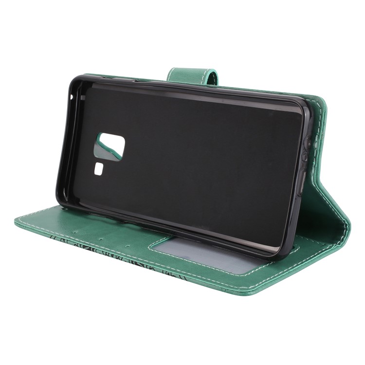 Imprinted Mandala Pattern Leather Wallet Protective Case with Stand for Samsung Galaxy A8+ (2018) - Green-4