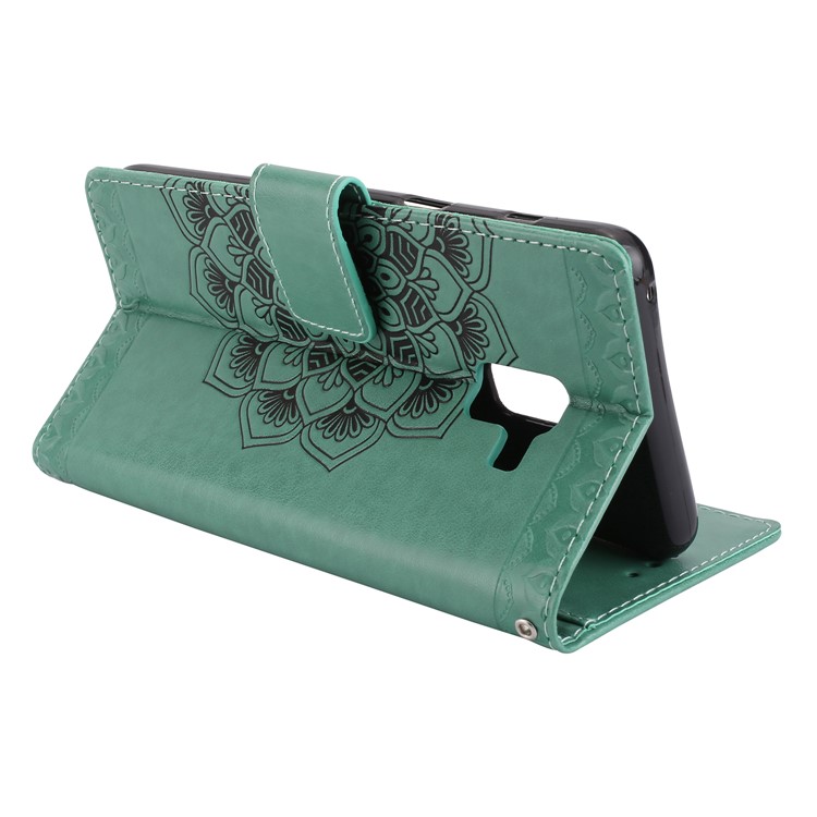 Imprinted Mandala Pattern Leather Wallet Protective Case with Stand for Samsung Galaxy A8+ (2018) - Green-5