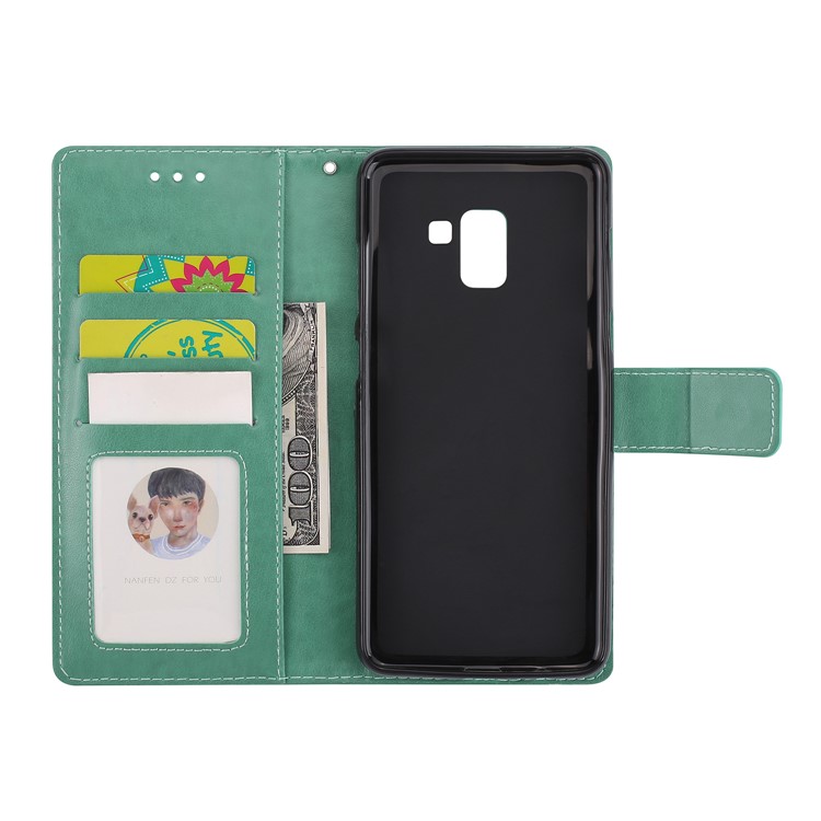 Imprinted Mandala Pattern Leather Wallet Protective Case with Stand for Samsung Galaxy A8+ (2018) - Green-6