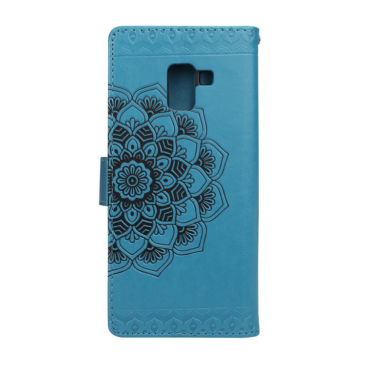 Imprinted Mandala Pattern Leather Wallet Stand Cover for Samsung Galaxy A8+ (2018) - Blue-2