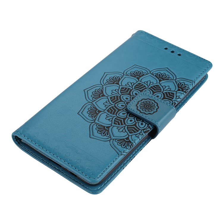 Imprinted Mandala Pattern Leather Wallet Stand Cover for Samsung Galaxy A8+ (2018) - Blue-3