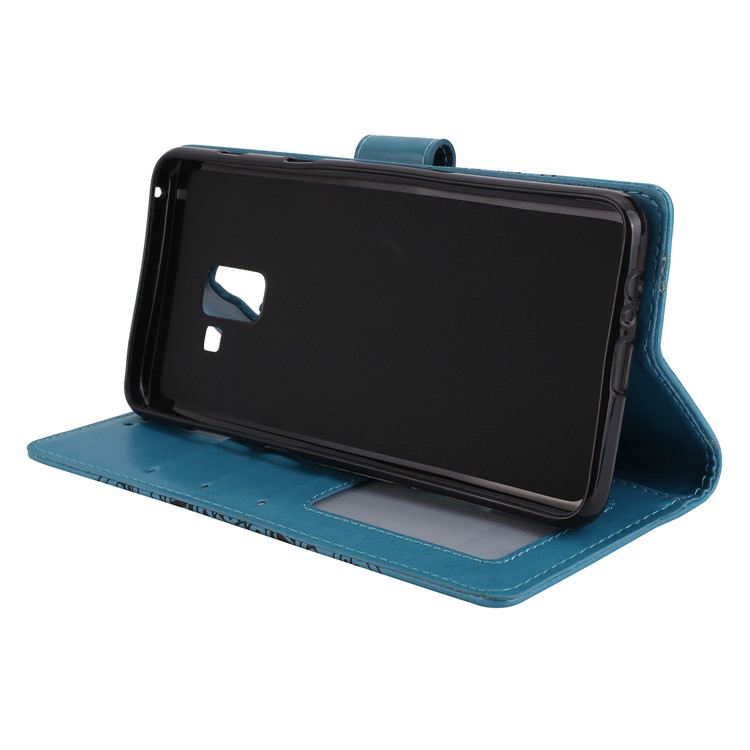Imprinted Mandala Pattern Leather Wallet Stand Cover for Samsung Galaxy A8+ (2018) - Blue-4