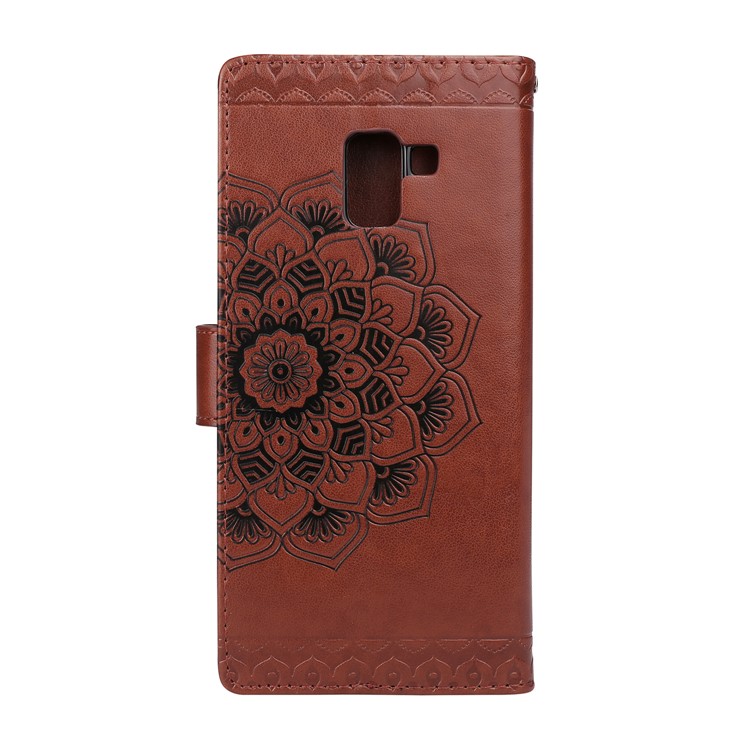 Imprinted Mandala Pattern Leather Wallet Mobile Phone Shell for Samsung Galaxy A8+ (2018) - Coffee-2