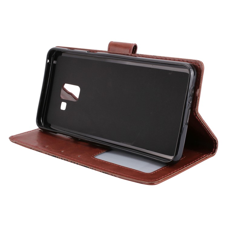 Imprinted Mandala Pattern Leather Wallet Mobile Phone Shell for Samsung Galaxy A8+ (2018) - Coffee-4